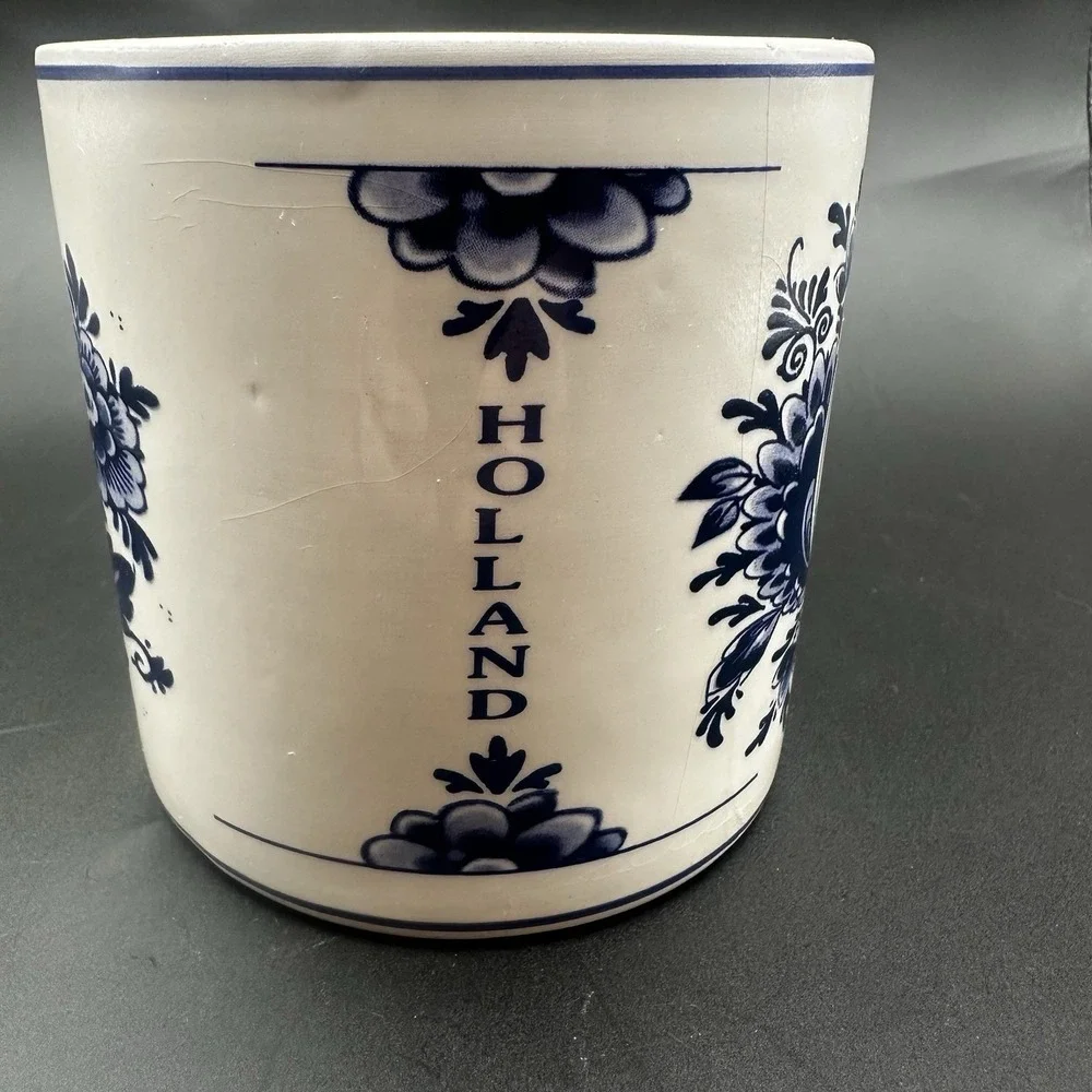 Delft Blue Sugar Canister Ceramic Windmill Untensil Holder Cottage Decor GUC